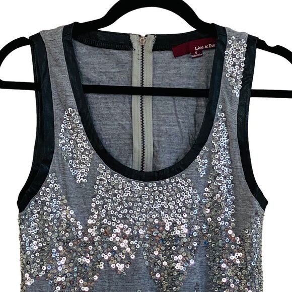 Line & Dot Silver Sequin Faux Leather Accent Tank Top Sz S - Picture 2 of 10
